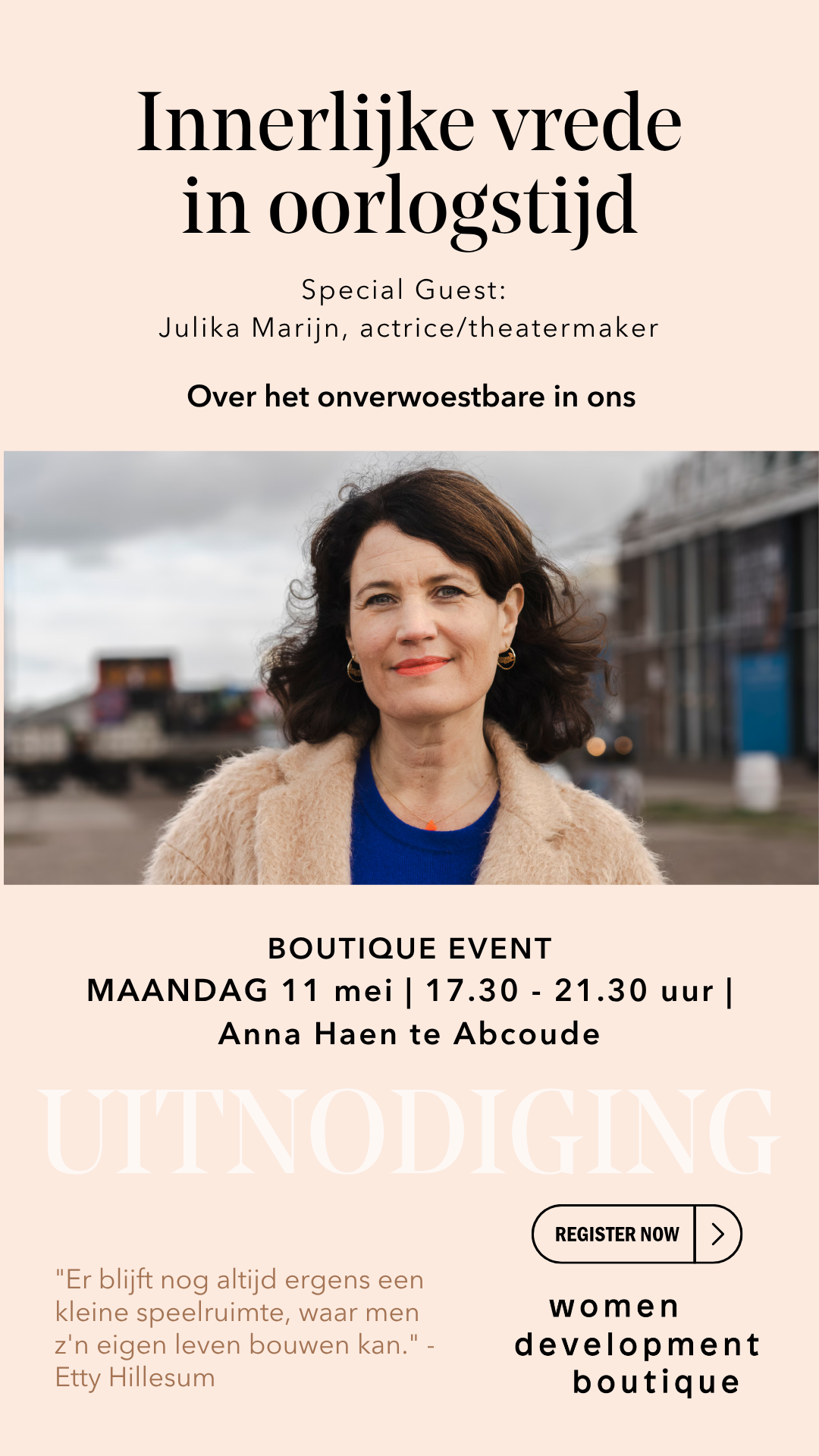 Uitnodiging Boutique Event Innerlijke vrede in oorlogstijd