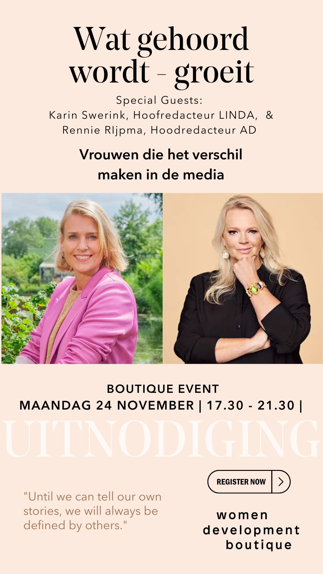 Uitnodiging Boutique Event Wat gehoord wordt, groeit